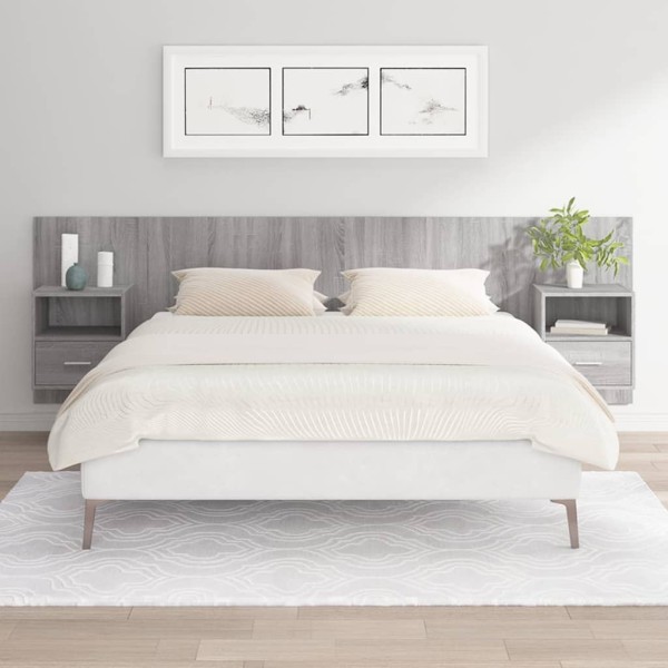 Cabecero de cama y mesitas madera contrachapada gris Sonoma Cabecero de cama y mesitas madera contrachapada gris Sonoma