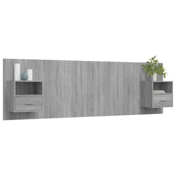Cabecero de cama y mesitas madera contrachapada gris Sonoma Cabecero de cama y mesitas madera contrachapada gris Sonoma