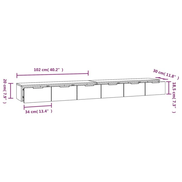 Armarios de pared 2 uds madera contrachapada blanco 102x30x20cm