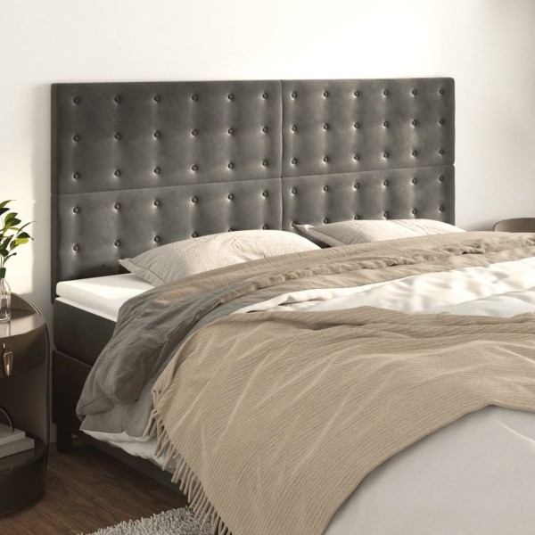 Cabeceros 4 unidades de terciopelo gris oscuro 100x5x78/88 cm Cabeceros 4 unidades de terciopelo gris oscuro 100x5x78/88 cm