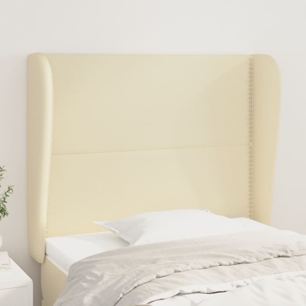 Cabecero con orejas cuero sintético color crema 93x23x118/128cm Cabecero con orejas cuero sintético color crema 93x23x118/128cm