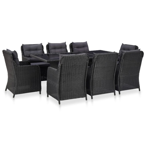 idaXL Juego de comedor de jardín 9 piezas ratán sintético negro