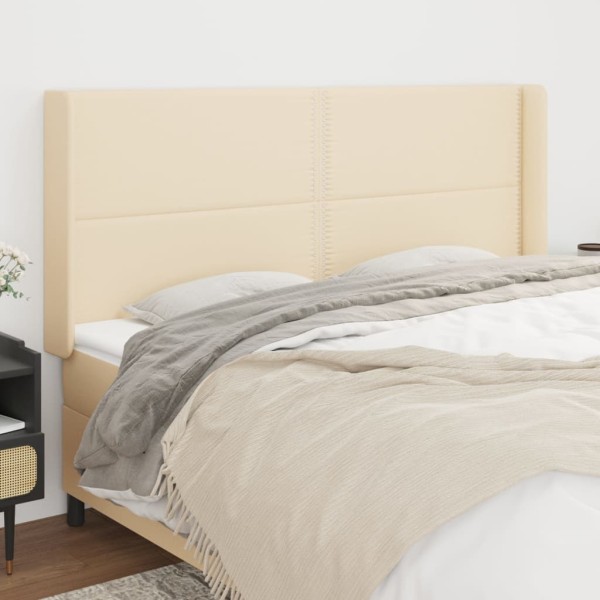 Cabecero con orejas de tela color crema 163x16x118/128 cm Cabecero con orejas de tela color crema 163x16x118/128 cm
