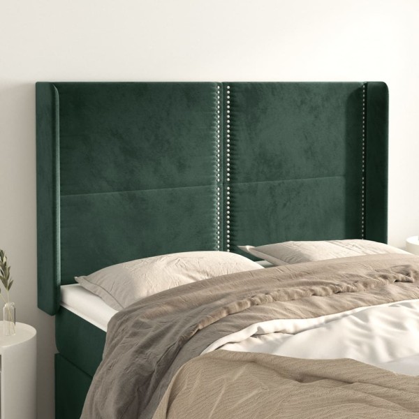 Cabecero con orejas de terciopelo verde oscuro 147x16x118/128cm Cabecero con orejas de terciopelo verde oscuro 147x16x118/128cm