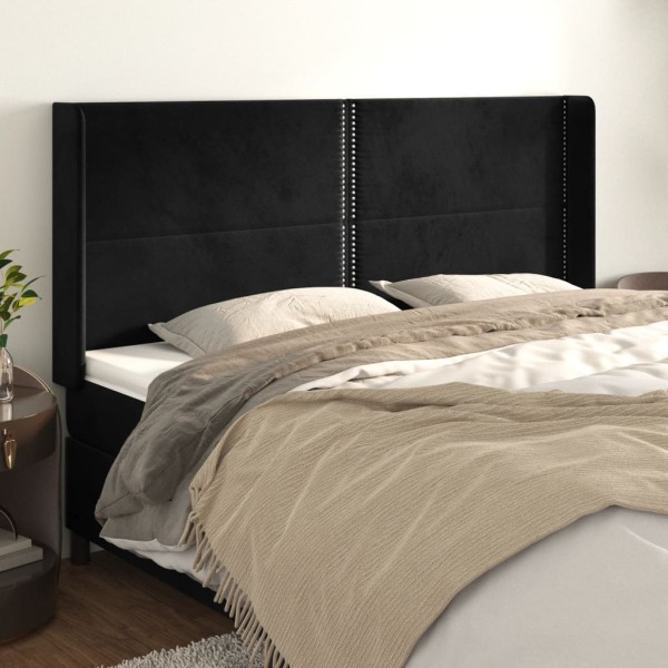 Cabecero con orejas de terciopelo negro 183x16x118/128 cm Cabecero con orejas de terciopelo negro 183x16x118/128 cm