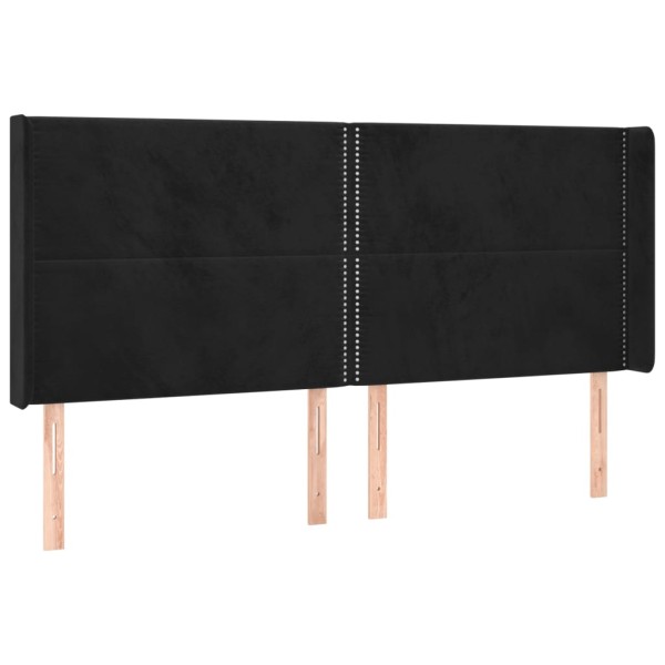 Cabecero con orejas de terciopelo negro 183x16x118/128 cm Cabecero con orejas de terciopelo negro 183x16x118/128 cm