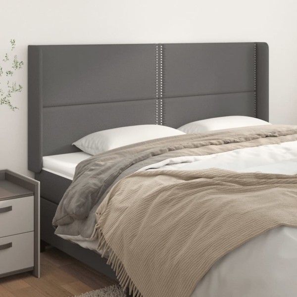 Cabecero con orejas cuero sintético gris 163x16x118/128cm Cabecero con orejas cuero sintético gris 163x16x118/128cm