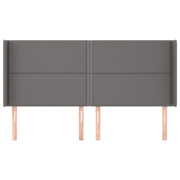 Cabecero con orejas cuero sintético gris 163x16x118/128cm Cabecero con orejas cuero sintético gris 163x16x118/128cm
