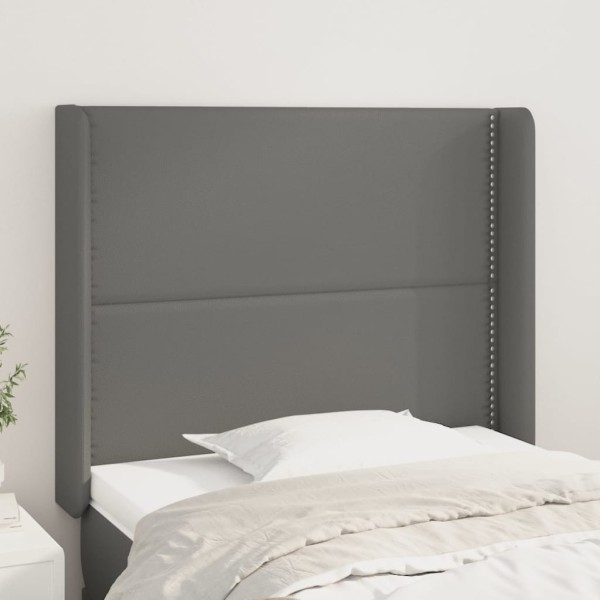 Cabecero con orejas cuero sintético gris 103x16x118/128cm Cabecero con orejas cuero sintético gris 103x16x118/128cm