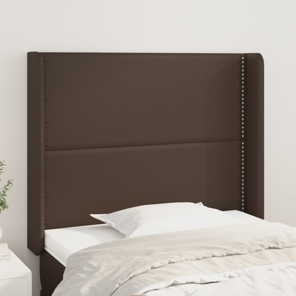 Cabecero con orejas de cuero sintético marrón 93x16x118/128 cm Cabecero con orejas de cuero sintético marrón 93x16x118/128 cm