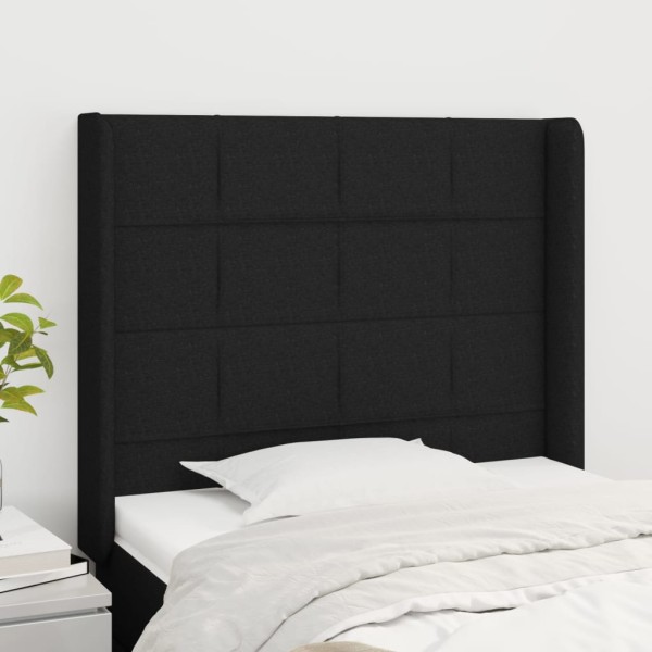 Cabecero con orejas de tela negro 83x16x118/128 cm Cabecero con orejas de tela negro 83x16x118/128 cm