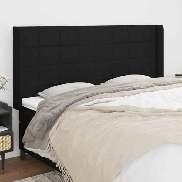 Cabecero con orejas de tela negro 183x16x118/128 cm Cabecero con orejas de tela negro 183x16x118/128 cm