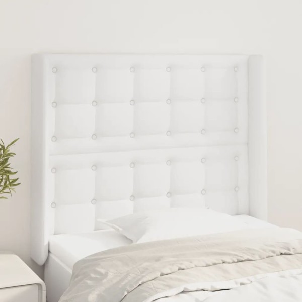 Cabecero con orejas de cuero sintético blanco 103x16x118/128 cm Cabecero con orejas de cuero sintético blanco 103x16x118/128 cm