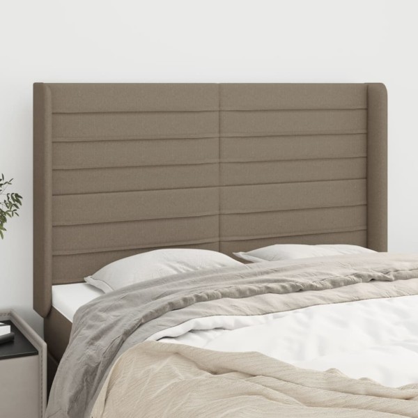 Cabecero con orejas de tela gris taupe 147x16x118/128 cm Cabecero con orejas de tela gris taupe 147x16x118/128 cm