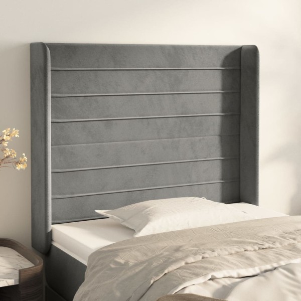 Cabecero con orejas de terciopelo gris claro 103x16x118/128 cm Cabecero con orejas de terciopelo gris claro 103x16x118/128 cm