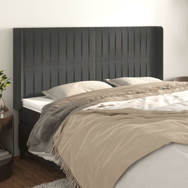 Cabecero con orejas de terciopelo gris oscuro 203x16x118/128 cm Cabecero con orejas de terciopelo gris oscuro 203x16x118/128 cm