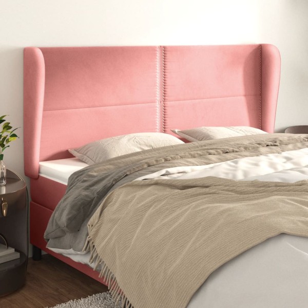 Cabecero con orejas de terciopelo rosa 163x23x118/128 cm Cabecero con orejas de terciopelo rosa 163x23x118/128 cm