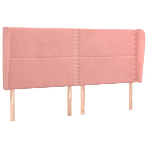 Cabecero con orejas de terciopelo rosa 163x23x118/128 cm Cabecero con orejas de terciopelo rosa 163x23x118/128 cm