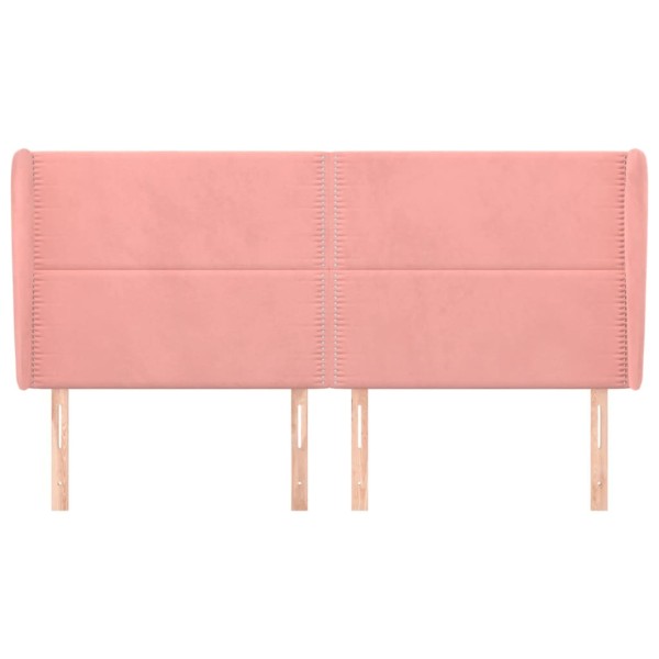 Cabecero con orejas de terciopelo rosa 163x23x118/128 cm Cabecero con orejas de terciopelo rosa 163x23x118/128 cm