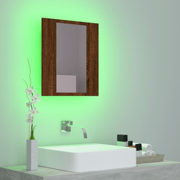 Armario de baño con espejo LED madera marrón roble 40x12x45 cm Armario de baño con espejo LED madera marrón roble 40x12x45 cm
