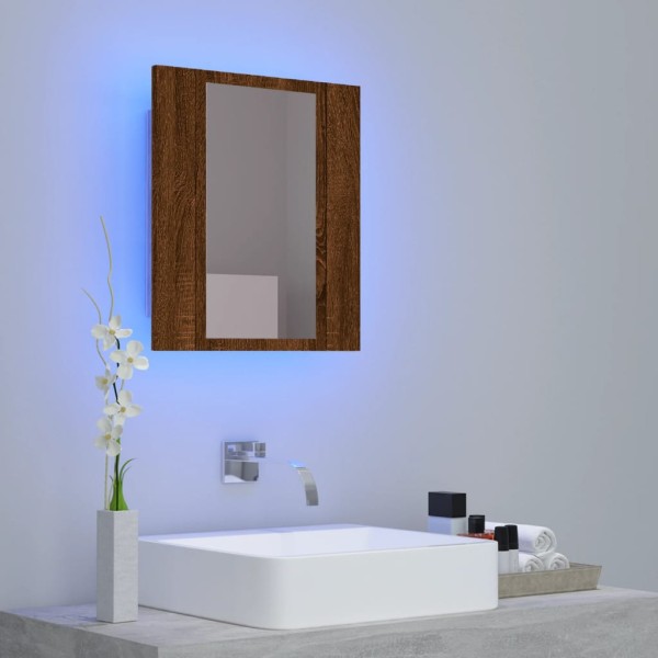 Armario de baño con espejo LED madera marrón roble 40x12x45 cm Armario de baño con espejo LED madera marrón roble 40x12x45 cm