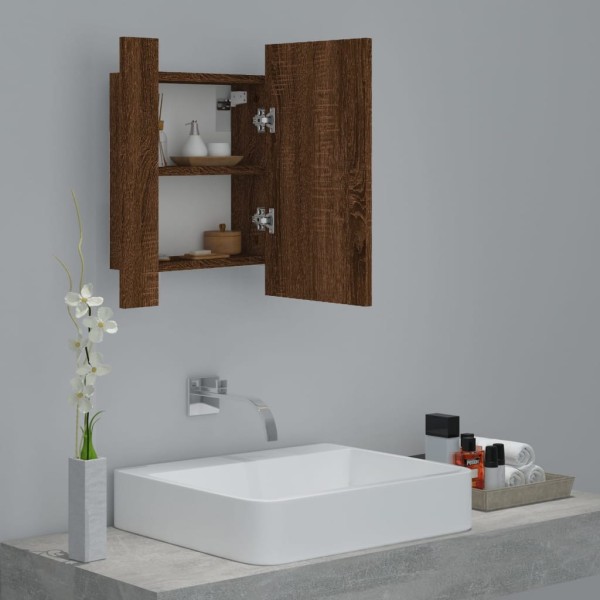 Armario de baño con espejo LED madera marrón roble 40x12x45 cm Armario de baño con espejo LED madera marrón roble 40x12x45 cm