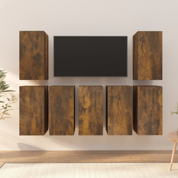 Muebles para TV 7 uds contrachapado roble ahumado 30,5x30x60 cm Muebles para TV 7 uds contrachapado roble ahumado 30,5x30x60 cm