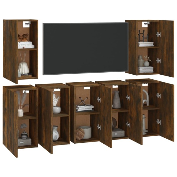 Muebles para TV 7 uds contrachapado roble ahumado 30,5x30x60 cm Muebles para TV 7 uds contrachapado roble ahumado 30,5x30x60 cm