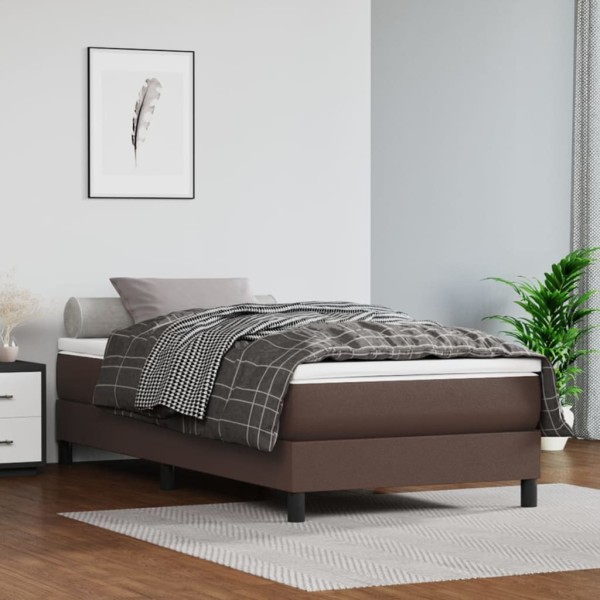 Estructura de cama box spring cuero sintético marrón 90x190 cm Estructura de cama box spring cuero sintético marrón 90x190 cm