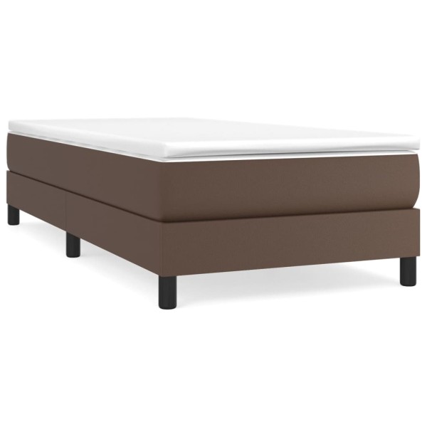 Estructura de cama box spring cuero sintético marrón 90x190 cm Estructura de cama box spring cuero sintético marrón 90x190 cm