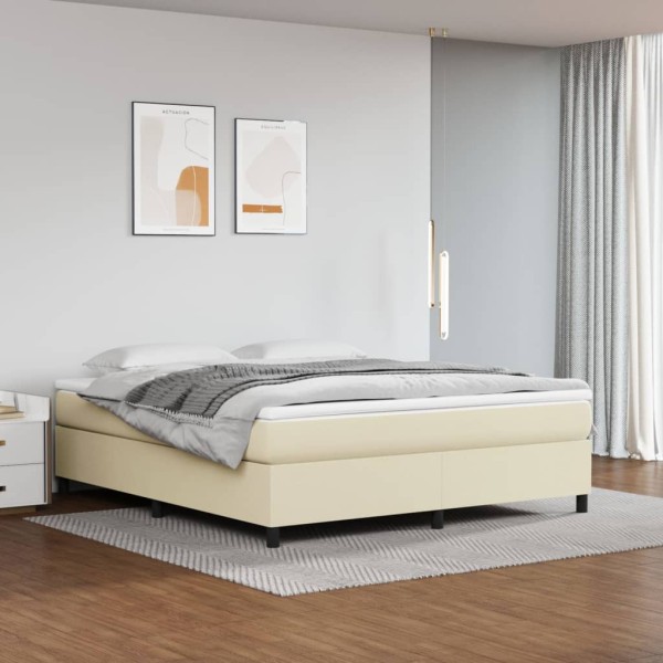 Estructura de cama box spring cuero sintético crema 180x200 cm Estructura de cama box spring cuero sintético crema 180x200 cm