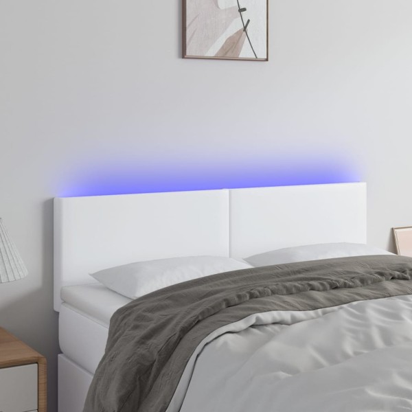 Cabecero con LED cuero sintético blanco 144x5x78/88 cm Cabecero con LED cuero sintético blanco 144x5x78/88 cm
