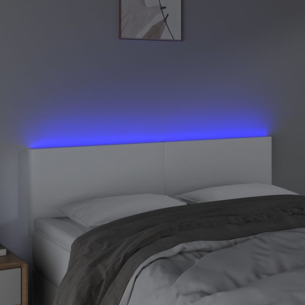 Cabecero con LED cuero sintético blanco 144x5x78/88 cm Cabecero con LED cuero sintético blanco 144x5x78/88 cm