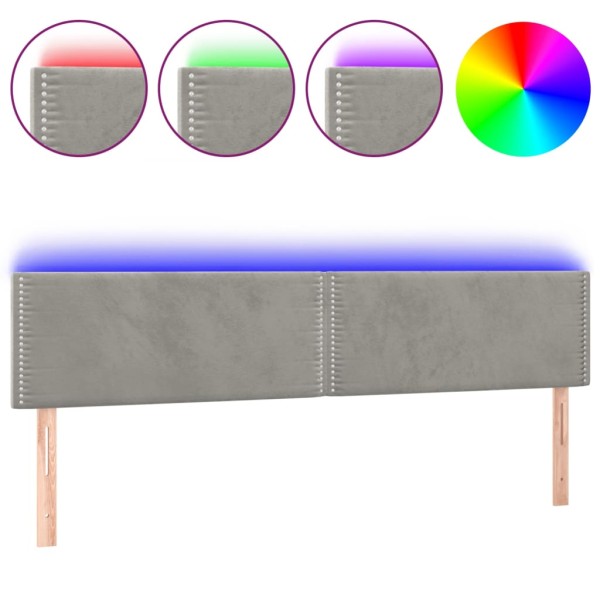 Cabecero con LED de terciopelo gris claro 180x5x78/88 cm Cabecero con LED de terciopelo gris claro 180x5x78/88 cm