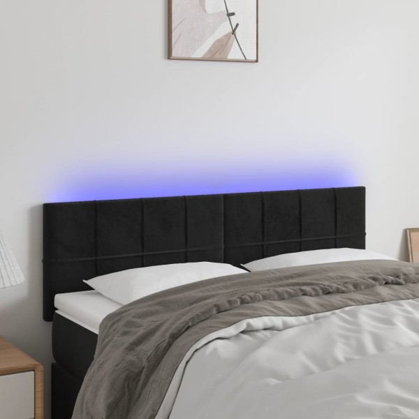 Cabecero con LED de terciopelo negro 144x5x78/88 cm Cabecero con LED de terciopelo negro 144x5x78/88 cm