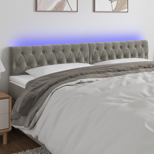 Cabecero con LED de terciopelo gris claro 180x7x78/88 cm Cabecero con LED de terciopelo gris claro 180x7x78/88 cm
