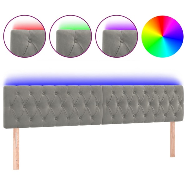 Cabecero con LED de terciopelo gris claro 180x7x78/88 cm Cabecero con LED de terciopelo gris claro 180x7x78/88 cm