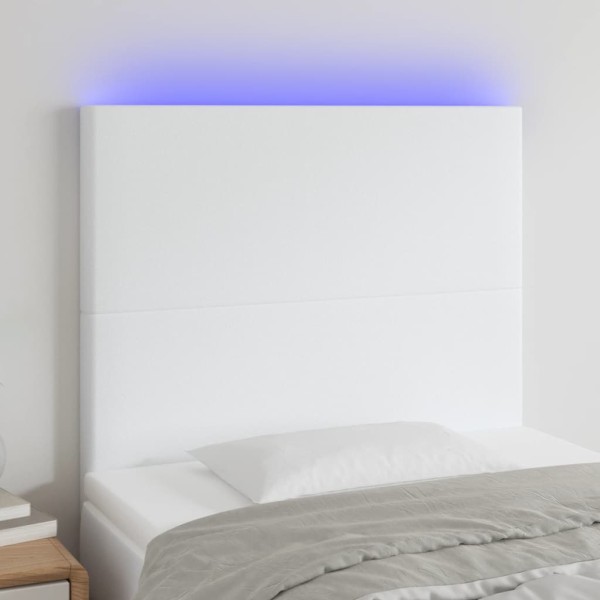 Cabecero con luces LED cuero sintético blanco 90x5x118/128 cm Cabecero con luces LED cuero sintético blanco 90x5x118/128 cm