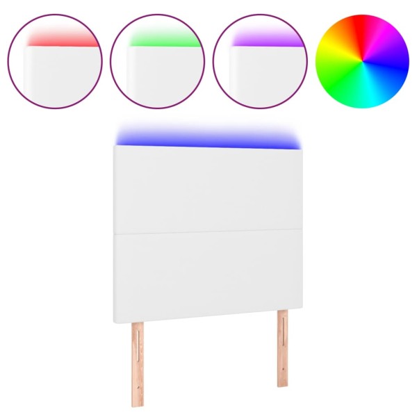 Cabecero con luces LED cuero sintético blanco 90x5x118/128 cm Cabecero con luces LED cuero sintético blanco 90x5x118/128 cm