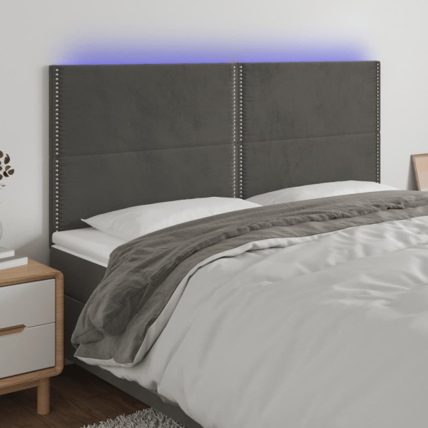 Cabecero con luces LED terciopelo gris oscuro 160x5x118/128 cm Cabecero con luces LED terciopelo gris oscuro 160x5x118/128 cm
