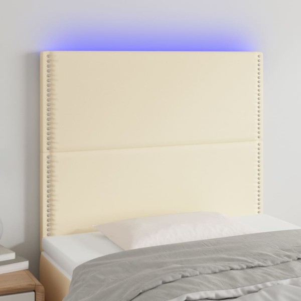 Cabecero con luces LED cuero sintético crema 100x5x118/128 cm Cabecero con luces LED cuero sintético crema 100x5x118/128 cm