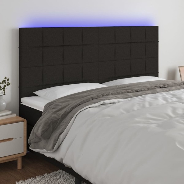Cabecero con luces LED tela negro 200x5x118/128 cm Cabecero con luces LED tela negro 200x5x118/128 cm