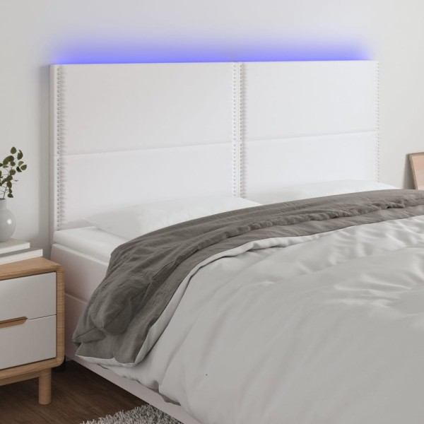 Cabecero con luces LED cuero sintético blanco 180x5x118/128 cm Cabecero con luces LED cuero sintético blanco 180x5x118/128 cm
