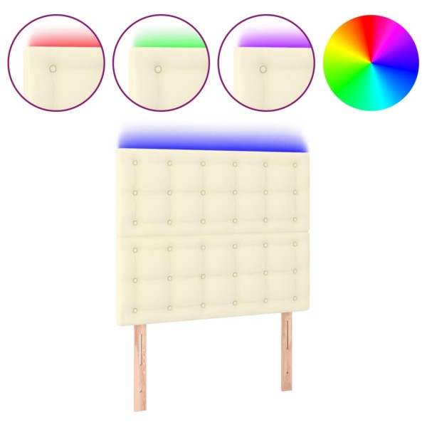 Cabecero con luces LED cuero sintético crema 90x5x118/128 cm Cabecero con luces LED cuero sintético crema 90x5x118/128 cm