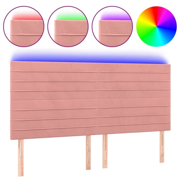 Cabecero con luces LED terciopelo rosa 200x5x118/128 cm Cabecero con luces LED terciopelo rosa 200x5x118/128 cm