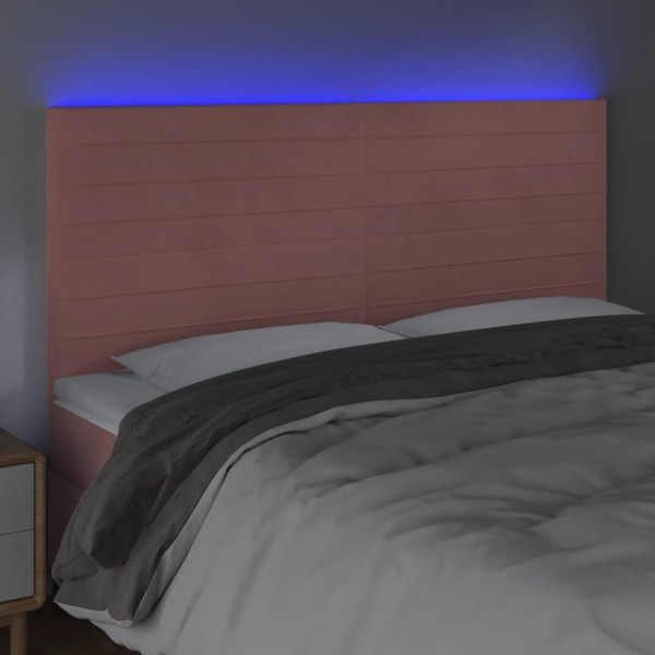Cabecero con luces LED terciopelo rosa 200x5x118/128 cm Cabecero con luces LED terciopelo rosa 200x5x118/128 cm