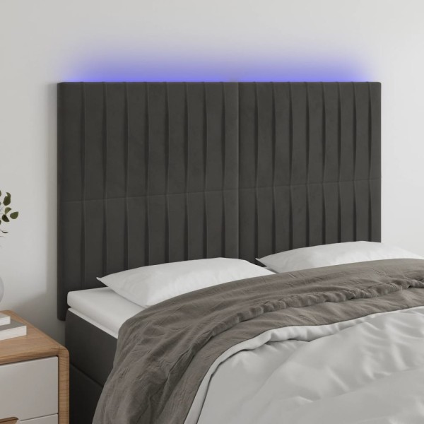 Cabecero con luces LED terciopelo gris oscuro 144x5x118/128 cm Cabecero con luces LED terciopelo gris oscuro 144x5x118/128 cm