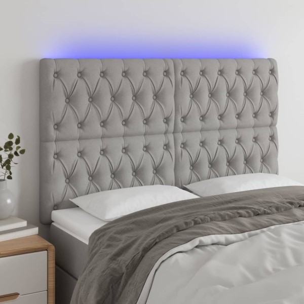 Cabecero con luces LED tela gris claro 144x7x118/128 cm Cabecero con luces LED tela gris claro 144x7x118/128 cm