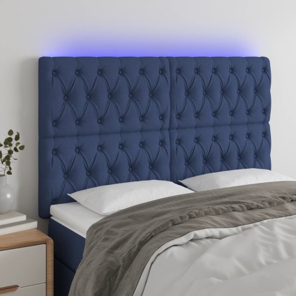Cabecero con luces LED tela azul 144x7x118/128 cm Cabecero con luces LED tela azul 144x7x118/128 cm