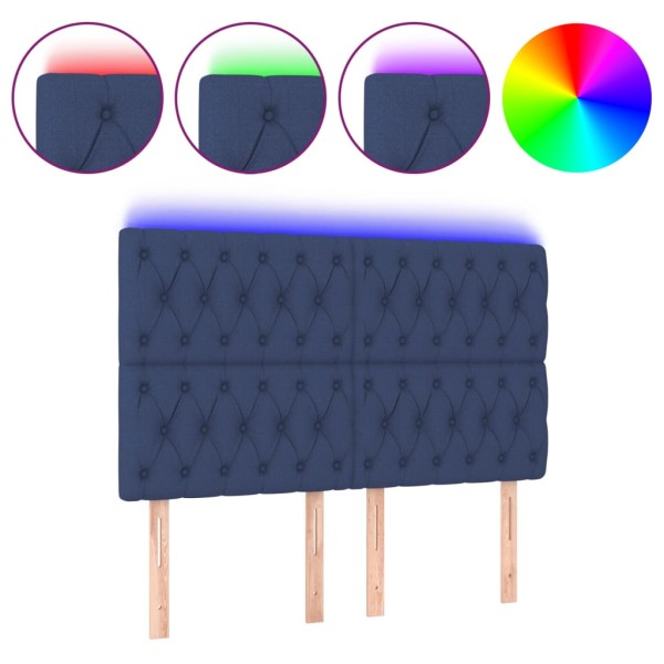Cabecero con luces LED tela azul 144x7x118/128 cm Cabecero con luces LED tela azul 144x7x118/128 cm